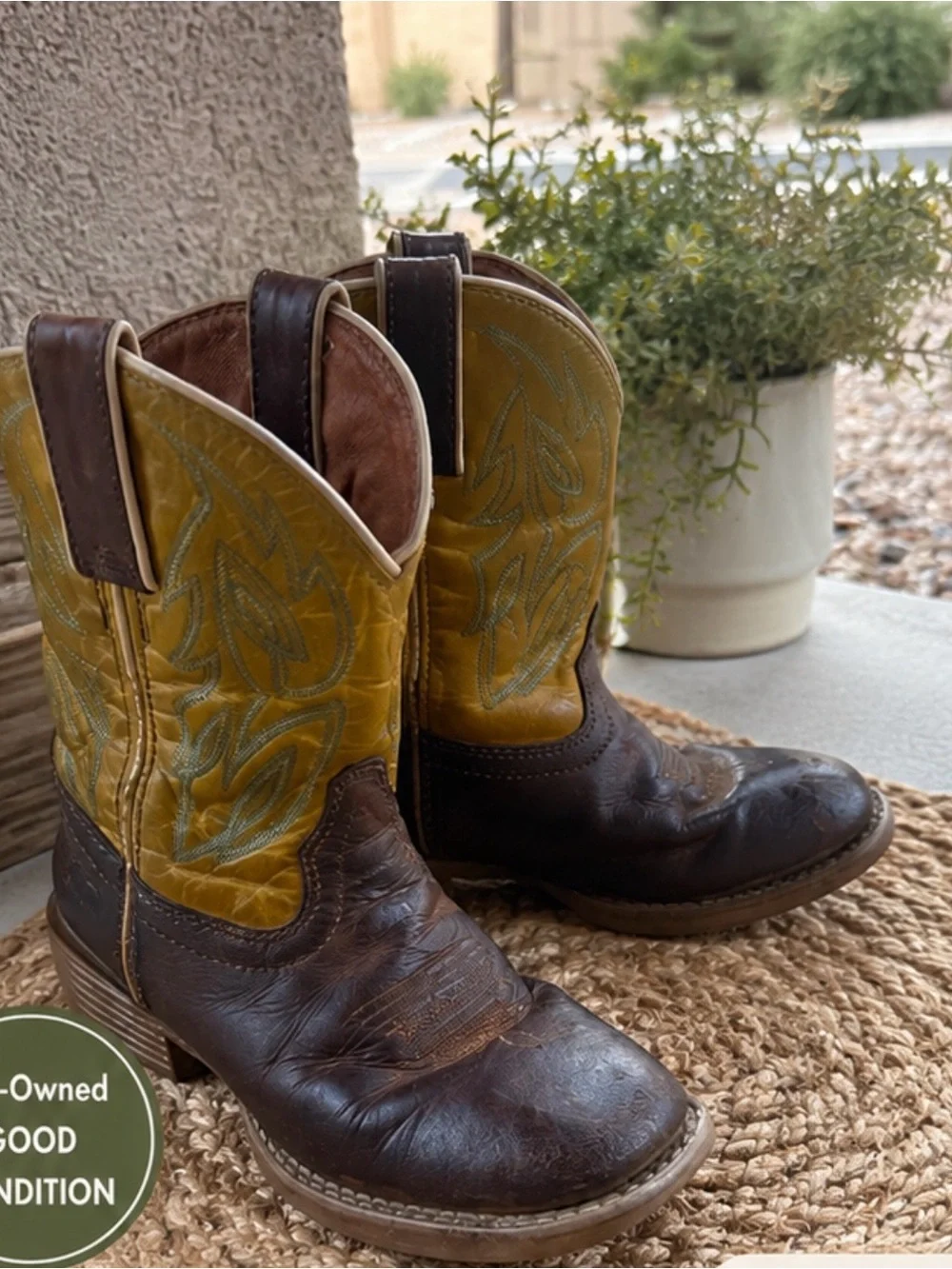Justin Boots Two-Tone Brown and Yellow Kids Western Cowboy Boots